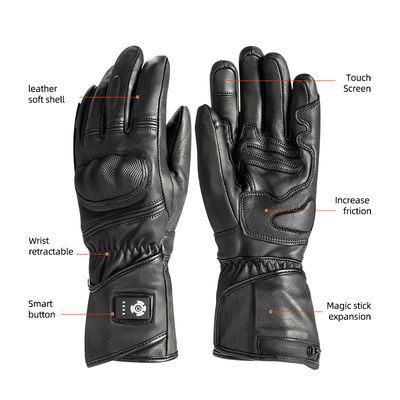 Sheep Skin Black XXL Heated Winter Gloves 7.2V Battery Heated Ski Gloves for Men Women