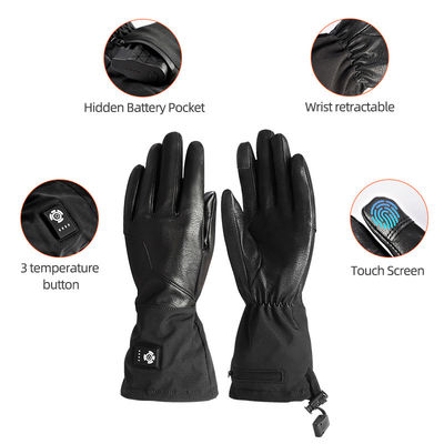 Touch Screen Synthetic Leather Heated Winter Gloves Rechargeable Battery Operated Motorcycle Gloves
