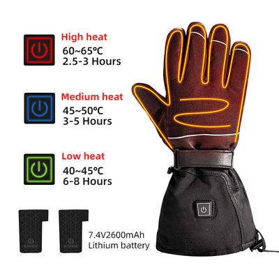 Thick Rechargeable Li-ion Battery Heated Winter Gloves 7.4V Battery Powered Ski Gloves with 3 Temperature Gears