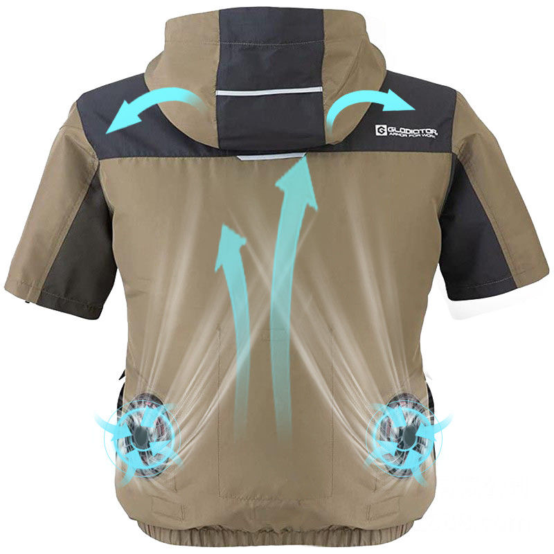 OEM Short Sleeve Air Conditioned Shirts With Two Fan Air Conditioning T Shirt